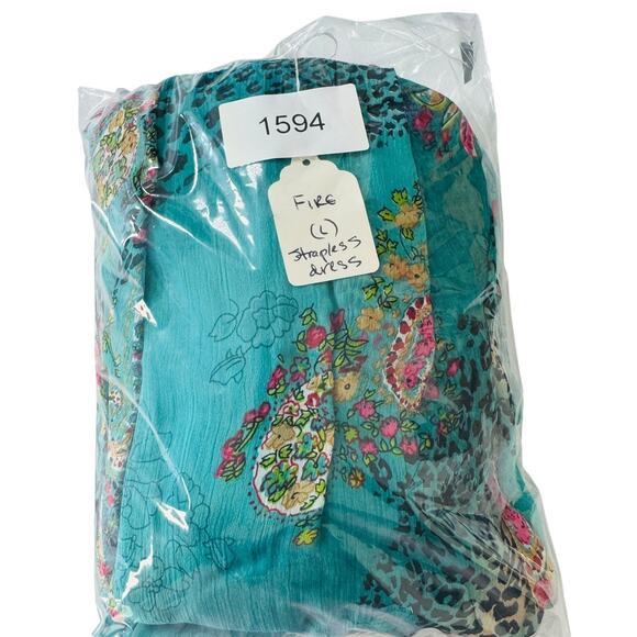 Sheer Strapless Maxi Dress Fire L Teal Pink Paisley Babydoll Fairycore Ethereal - Picture 9 of 9